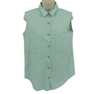 Giorgio Sant Angelo Women Medium Linen Cotton Green Collared Sleeveless Shirt